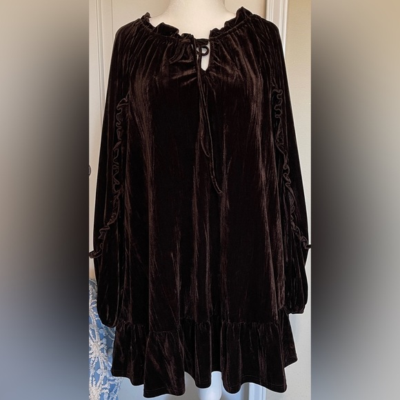 jade by jane Dresses & Skirts - Jade by Jane Brown Holiday Party Dress Chiffon Babydoll Ruffles Y2K Medium